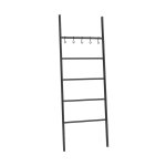Dekenladder, handdoekrek, 5-laags ladderplank, decoratieve muurleunt ladderrek, 5 haken, dekenhouder, weergavekrek voor badkamer, zwarte