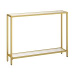 Consoletafel, 2-laags glazen consoletafel, slanke gangtafel met 2 planken, 100 x 22 x 80 cm, gehard glazen banktafel, moderne weergavetafel voor woonkamer, kleine ruimte, goud