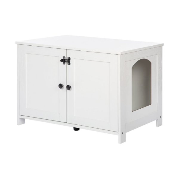Katkast, kattentoilet, kattenbakkastkast, kattenhuis met deur en aparte verdeler, stevige kattenkast, bank, kattenbakvulling opbergkast, bedkast, wit