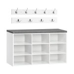 Schoenbank, Cubby Entryway Storage Bench met kussen, kaprek, halboom, 31,5 "multifunctioneel schoenenrek, opbergkast voor ingang, slaapkamer, gang, wit en grijs