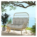 Rotanbank - Luxe Comfort - Gevoerde kussens - Lichtgrijs