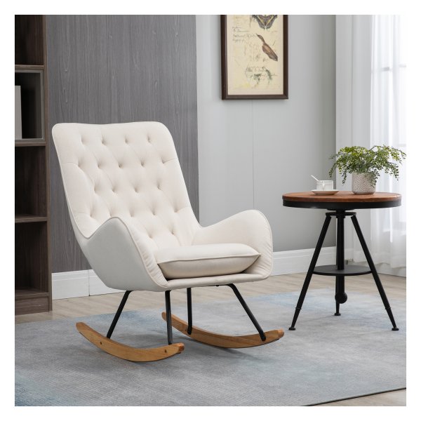 Schommelstoel - Relaxstyle - Houten Poten - Crèmewit
