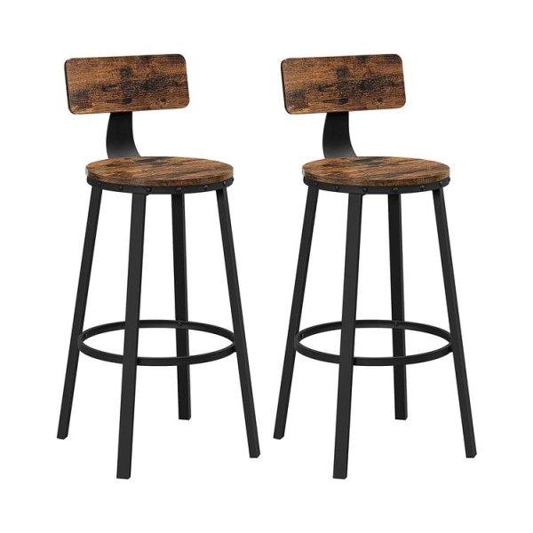 Barkruk, 2-Delige Set, Barstoelen, Keukenstoelen Met Stevig Metalen Frame, Zithoogte 73 Cm, Eenvoudige Montage, İndustrieel Design, Vintage Bruin-Zwart