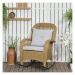 Schommelstoel - Comfortabel Lounge - Geel Rattan - Wasbare Kussenhoezen