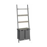 Wasmand met handdoekladder, handdoekenrek met wasverzamelaar, 73 x 33 x 177 cm, handdoekhouder, wassorteerder 2 vakken, ladderrek, grijs