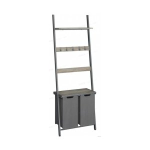 Wasmand met handdoekladder, handdoekenrek met wasverzamelaar, 73 x 33 x 177 cm, handdoekhouder, wassorteerder 2 vakken, ladderrek, grijs