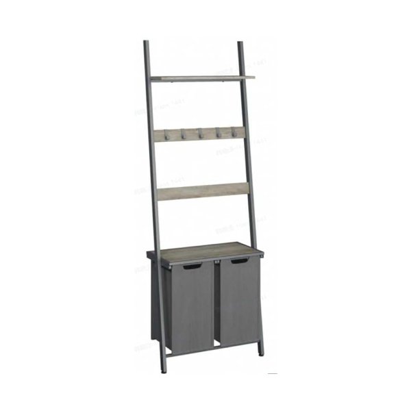 Wasmand met handdoekladder, handdoekenrek met wasverzamelaar, 73 x 33 x 177 cm, handdoekhouder, wassorteerder 2 vakken, ladderrek, grijs