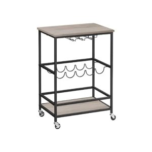 Industrieel design serveerwagen, barwagen, keukentrolley met flessenhouder op wielen 40x60x82cm