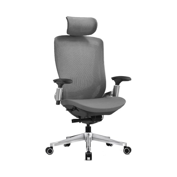 Bureaustoel ergonomisch en verstelbaar, kantelbare rugleuning naar voren of achter, in hoogte verstelbare zitting, aluminiumlegering, belastbaar tot 150 kg - Grijs