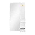 Wandspiegel met opbergruimte, grote spiegel, 108 x 60 x 17,5 cm, 3 kapstokhaken, Plank en Lade - Wit