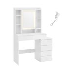 Kaptafel - Make-uptafel met spiegel en LED-verlichting met instelbare helderheid, verstelbare planken en laden