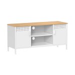 TV-meubel en tv-kast met deuren, tot 55 inch TV, 3 verstelbare planken, eiken en wit