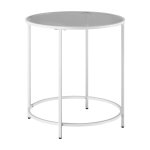 Moderne Ronde Bijzettafel met gehard glazen tafelblad en metalen frame in parelwit en rookgrijs 50x50x55cm