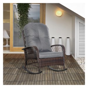Schommelstoel - Poly Rattan - Met kussen - Bruin