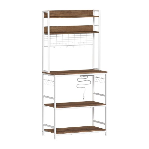 Staand Keukenrek met Magnetronrek en Stopcontacten, 14 Haken, Vintagebruin-wit, 40 x 80 x 170 cm