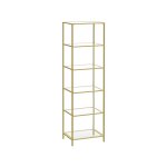 Moderne Gouden Glazen Plank met 6 Lagen, Boekenkast en Display Stand, Gehard Glas, Eenvoudige Montage, voor Woonkamer, Slaapkamer, Kantoor