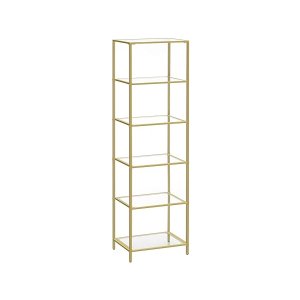 Moderne Gouden Glazen Plank met 6 Lagen, Boekenkast en Display Stand, Gehard Glas, Eenvoudige Montage, voor Woonkamer, Slaapkamer, Kantoor