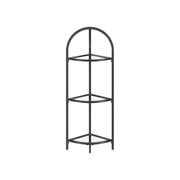 Hoekrek met 3 niveaus, boekenkast, plantenrek - stalen frame, gehard glas - geschikt voor woonkamer en keuken