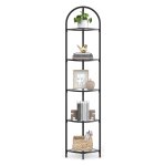 Hoekrek met 5 niveaus - Boekenkast, plantenrek en badkamerrek van gehard glas en metaal frame in moderne stijl - Zwart