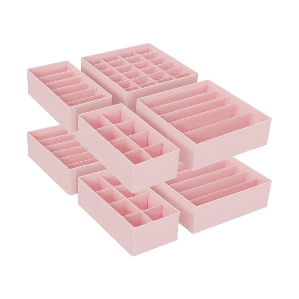 Opbergdozen set van 8 voor ondergoed, bh, stropdas, sokken, lade-organizer en opbergsysteem voor garderobe - roze