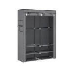 Ruime grijze kledingkast met hangvakken en legplanken - Stoffen Garderobe Kledingkas - 45 x 127 x 176 cm