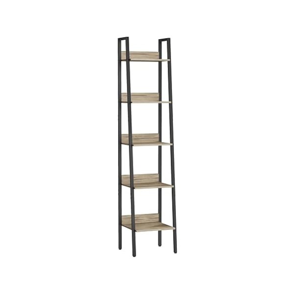Stoere industriële ladderrek met 5 niveaus en opbergkast boekenkast, boekenrek in kameelbruin en zwart