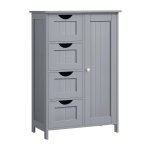 Badkamerkast met Opbergrek, Vrijstaande Badkamerkast met 4 Lades en Verstelbare Plank, 30 x 55 x 82 cm, Grijs Hoogglans