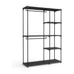 Kledingkast open, vrijstaande kledingkast, staande plank, kledingrek met kledingstangen, kapstok - Zwart 43x124x182cm