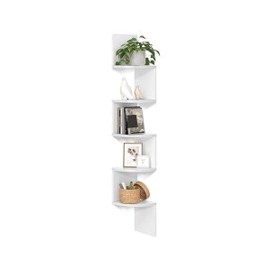 Boekenplank voor Hoekmontage, Zwevende Hoekplank met 5 lagen, Plantenplank Wit