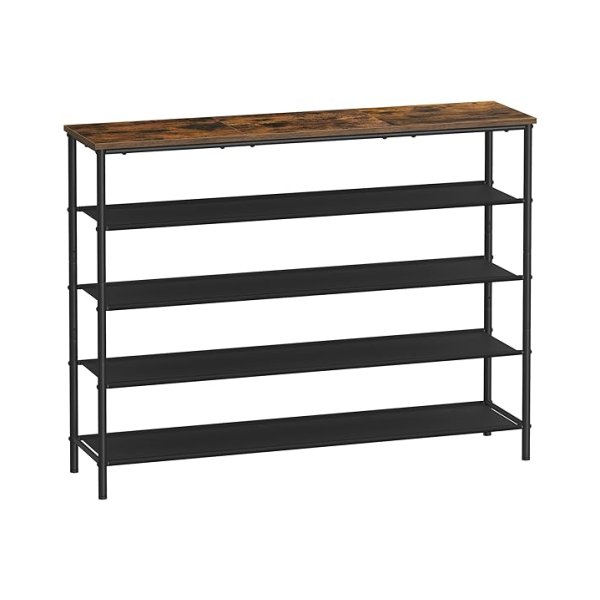 5-laags Schoenenrek voor 20-24 paar schoenen, Schoenenorganizer voor de Hal, met 4 Stoffen lagen en Houten Bovenplank, Stalen Frame, Industrieel, Rustiek Bruin en Zwart