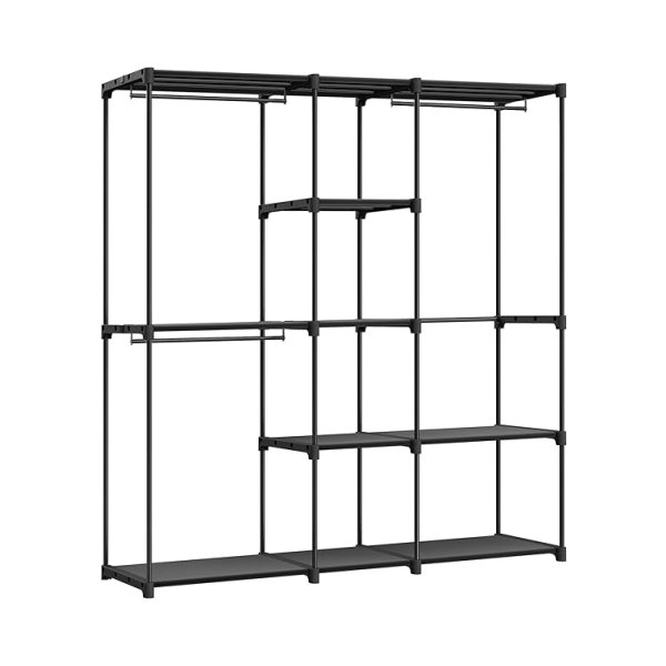 Vrijstaande kledingkast met kledingroede en stoffen planken Metalen frame - Zwart, 43x182x182cm