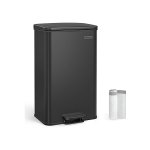 Pedaalemmer 40L, Afvalbak, Grote Prullenbak met Deksel, Staal, Soft Close, 15 Afvalzakken Inbegrepen, Zwart