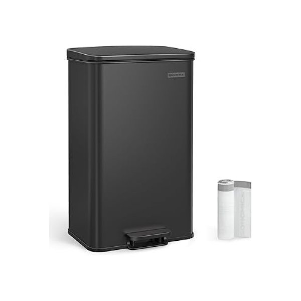 Pedaalemmer 40L, Afvalbak, Grote Prullenbak met Deksel, Staal, Soft Close, 15 Afvalzakken Inbegrepen, Zwart