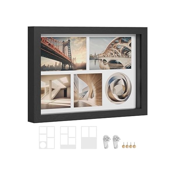 Stijlvolle Fotolijst A4 Zwart - Foto Collage voor Vullen en Ophangen van Foto's in A4 en 10,2 x 15,2 cm Formaat