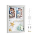 Vintage wit fotolijst A4 fotocollage met 3 houders, 4 pinnen 2 muurhaken