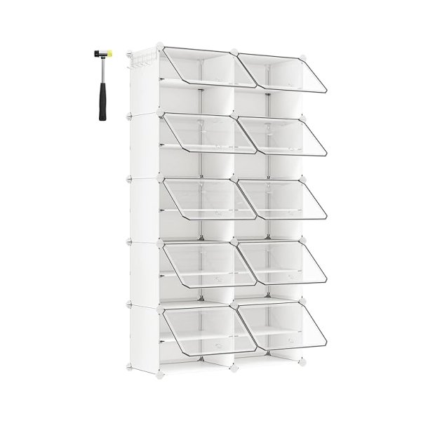 Schoenenrek met 10 vakken, schoenenkast, 30x40x30cm per vak, smal met kunststof deuren, stevig stalen frame