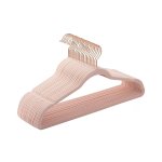 Fluwelen Kledinghangers Set van 20 - Jashangers met Antislip Oppervlak - 41,5 cm Lang - Dunne Kostuumhanger met Goed Draagvermogen - Roze Haken in Roségoud - Ideaal voor Jassen