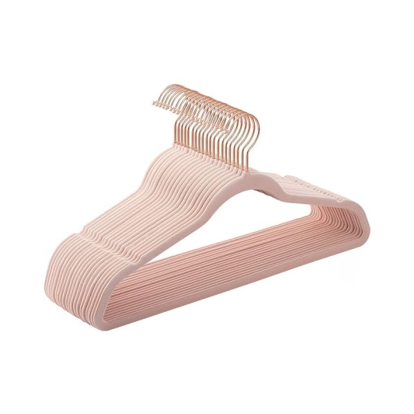 Fluwelen Kledinghangers Set van 20 - Jashangers met Antislip Oppervlak - 41,5 cm Lang - Dunne Kostuumhanger met Goed Draagvermogen - Roze Haken in Roségoud - Ideaal voor Jassen