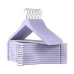 Houten Kledinghangers, Set van 20, Jas Hangers, Met Schouder Inkepingen, Anti-Slip Broekstang, 360° Draaibare Haak, voor Pakken, Overhemden, Jassen, Licht Paars