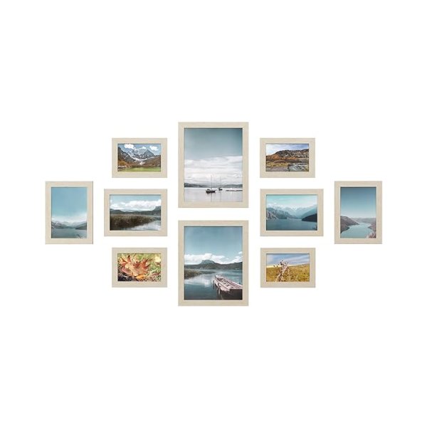 Set van 10 Fotolijsten voor 2 foto's in 20 x 25 cm, 4 foto's in 13 x 18 cm, 4 foto's in 10 x 15 cm - Natuurlijke kleur