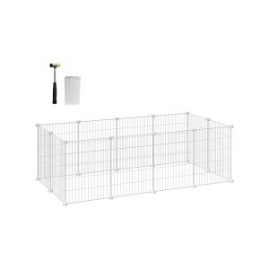 Konijnen- en caviaverblijf - Huisdieren Puppy Ren met metalen rooster en witte afwerking