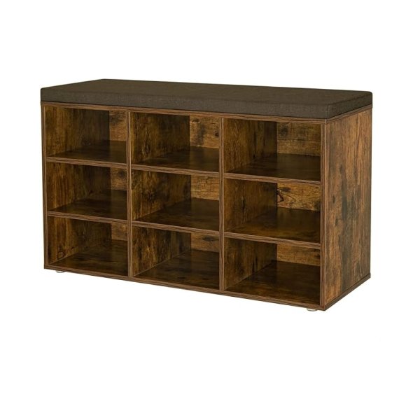 Vintage bruine woonkamer/hal opbergmeubel met zitbank en verstelbare planken - 30,3 x 78,5 x 48 cm