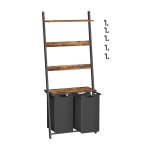 Wasmand 2 vakken met handdoekrek Vintage Bruin Zwart - Wasmand uitneembaar - 73 x 33 x 177 cm
