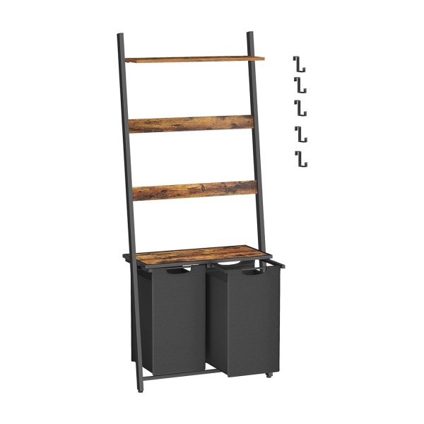 Wasmand 2 vakken met handdoekrek Vintage Bruin Zwart - Wasmand uitneembaar - 73 x 33 x 177 cm