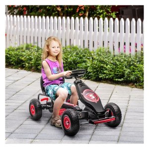 Gocart - KinderKart - Verstelbare zitting - Rubberen banden - Rood/Zwart