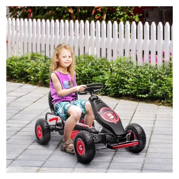 Gocart - KinderKart - Verstelbare zitting - Rubberen banden - Rood/Zwart