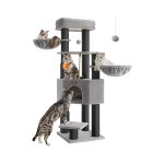 Krabpaal voor grote katten met zelfverwarmende dekens, kattenboom, 2 kattenborstels en dikke stammen van 11,1cm, grote platforms, kattenhol, 50 x 50 x 160 cm