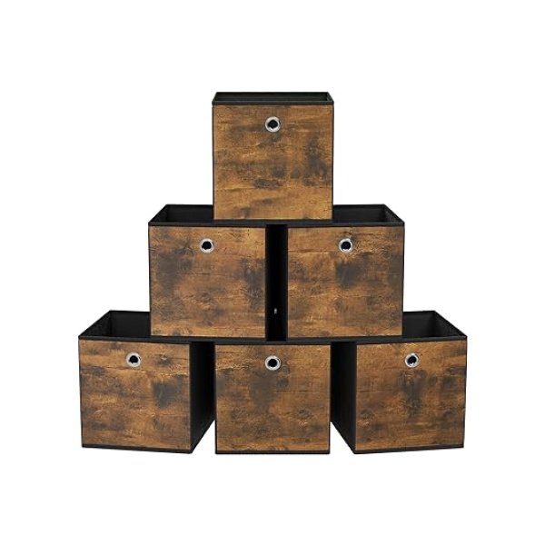Opbergdozen set van 6 - Organizer voor kleding - Stoffen dozen in vintage bruinzwart