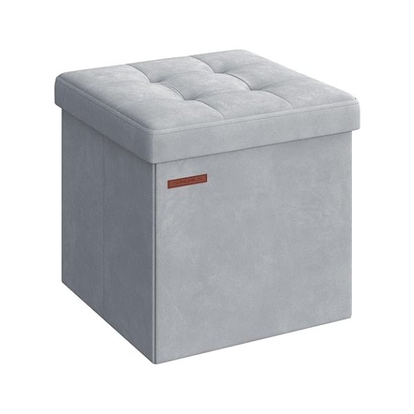 Stijlvolle en praktische Poef, Zitkruk, Zitbank met opbergruimte, inklapbare zitkist, opbergdoos met deksel, voetenbank, 38x38x38cm, tot 300 kg belastbaar
