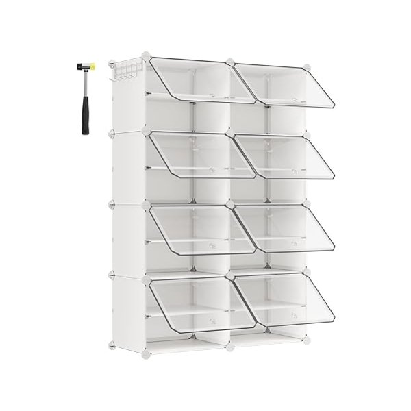 Schoenenrek Witte Schoenenkast met 8 vakken en deuren - perfect voor hal, slaapkamer en entree - stevig stalen frame